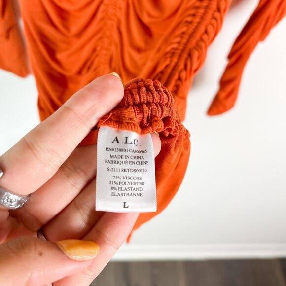 Orange Ruched Long Sleeve Dress - Picture 7 of 8